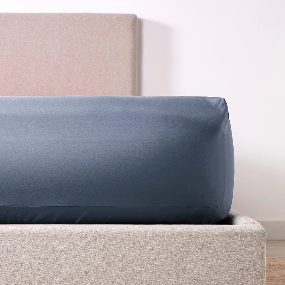 French Blue fitted sheet detail showing the smooth fabric
