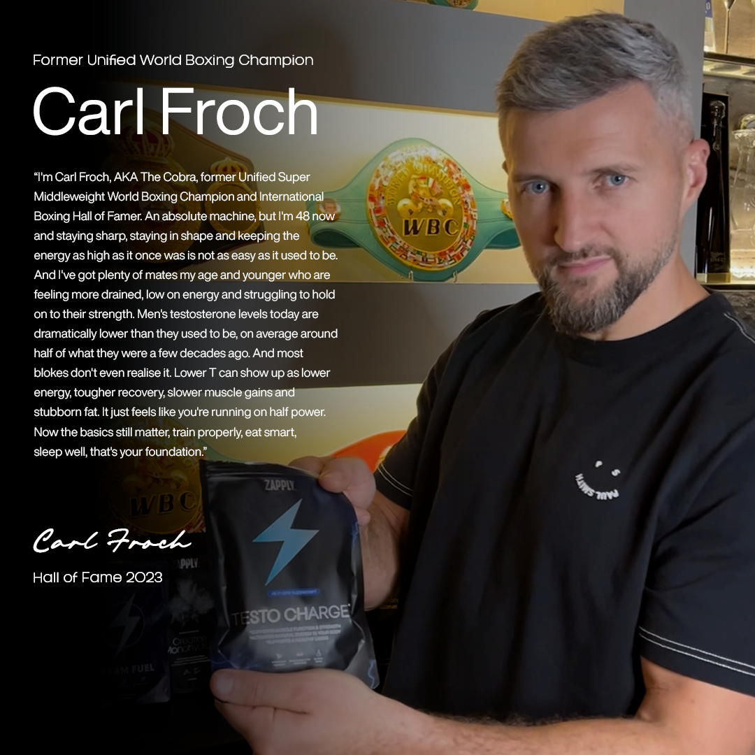 Carl Froch holding a Zapply supplement pouch