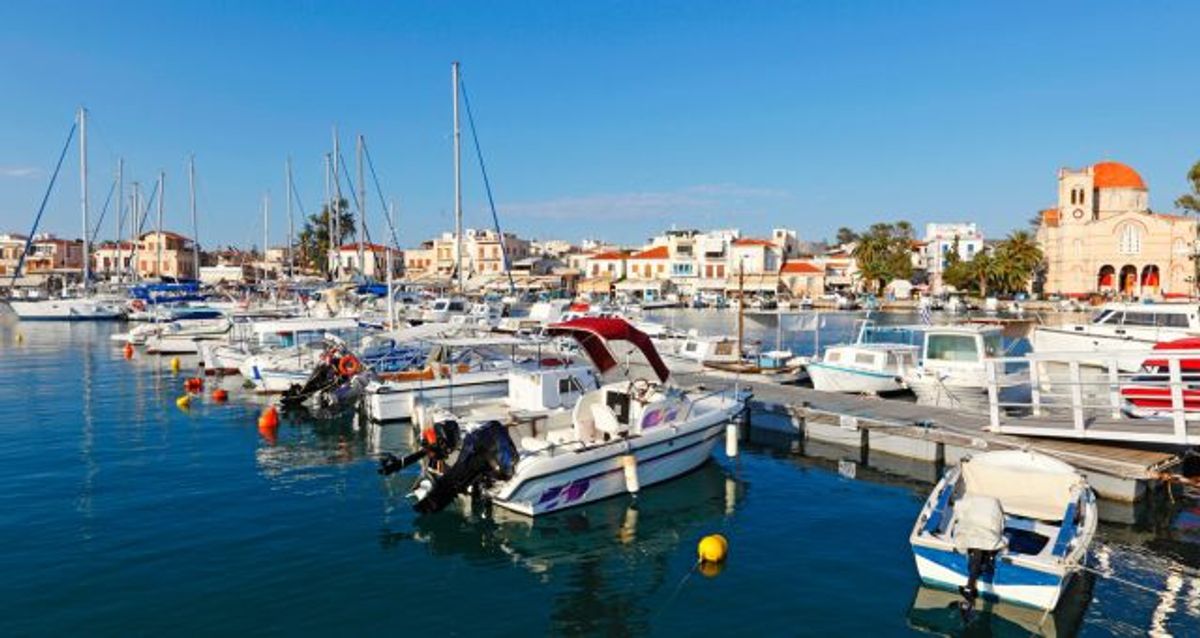 Harbourfront and town buildings on Aegina