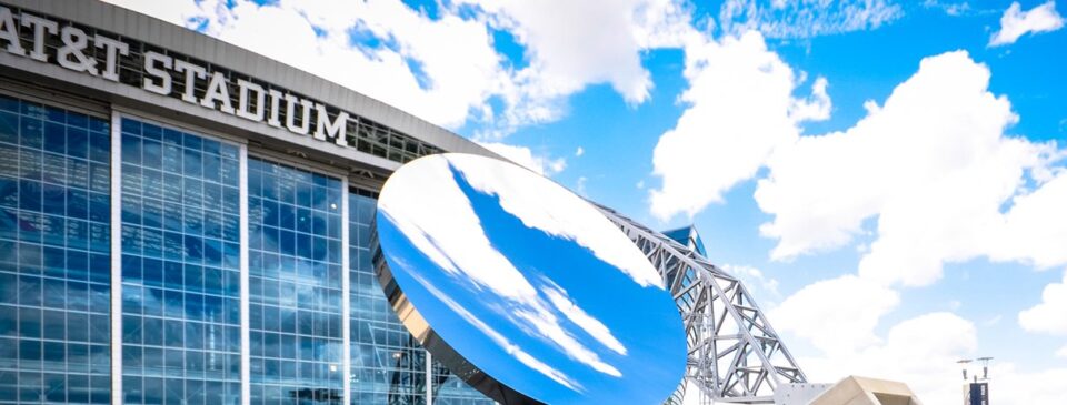 AT&T Stadium exterior reflected in the Sky Mirror