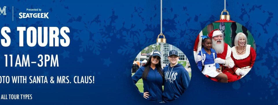 Seasonal AT&T Stadium Tours banner showing the stadium visit setting