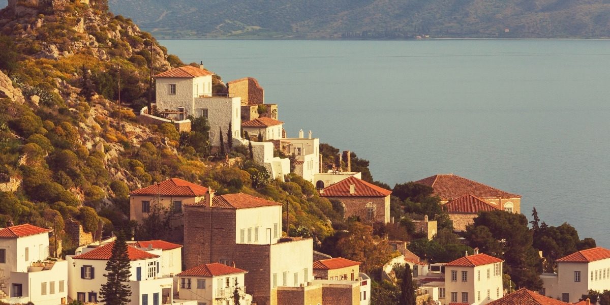 Houses on the hillside above Hydra harbour