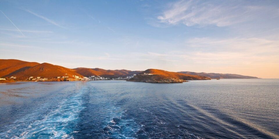 Ferry sailing at sea near Kythnos
