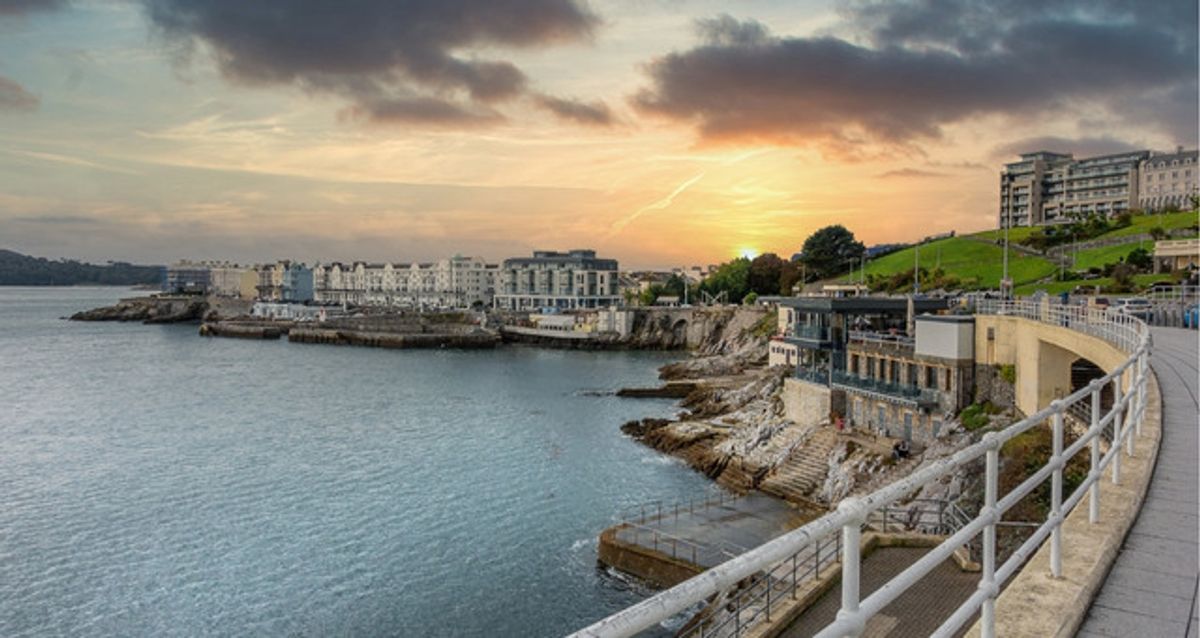 Sunset over Plymouth waterfront