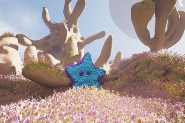 An animated creature scene in a Frameless gallery