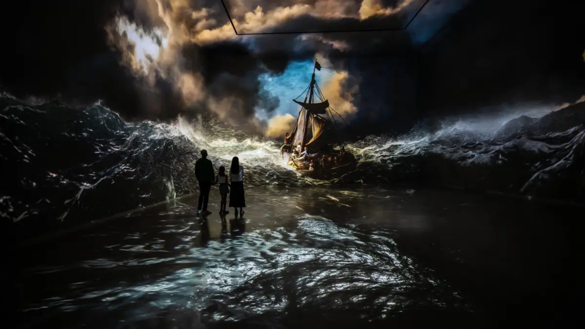 Rembrandt’s Christ on the Storm presented across a Frameless screen