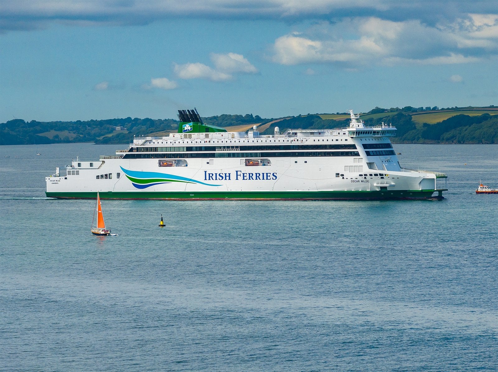 Oscar Wilde ferry viewed from above at sea