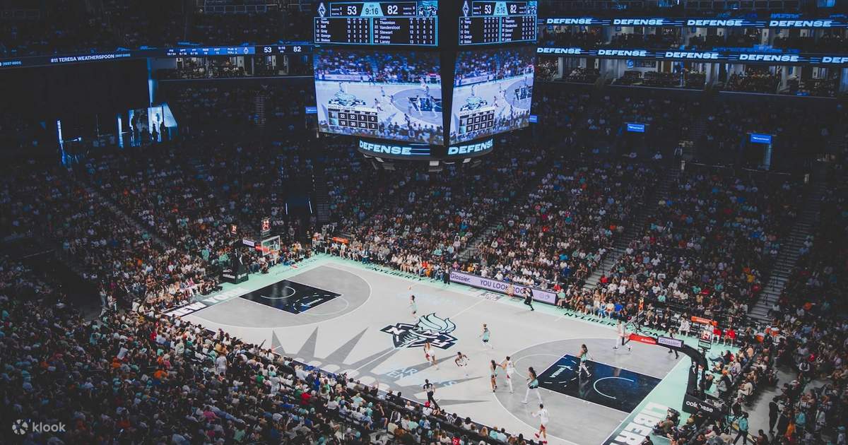 New York Liberty game action framed by the Barclays Center crowd