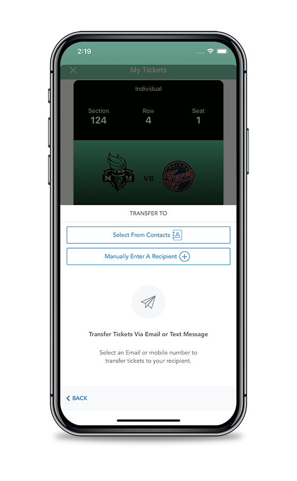 New York Liberty mobile ticket transfer screen