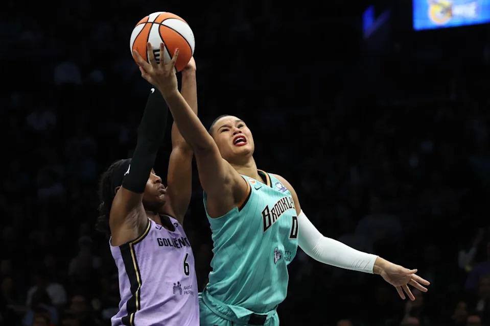 Satou Sabally plays in a New York Liberty game at Barclays Center