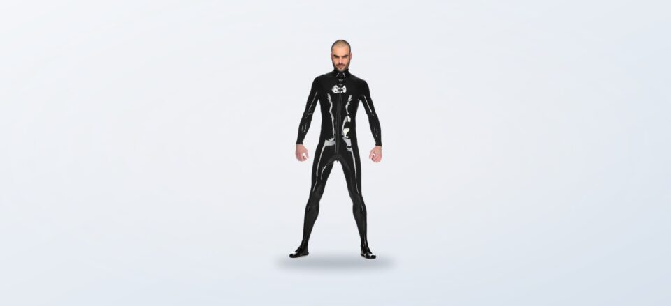 Model wearing the black Libidex Matrix Catsuit