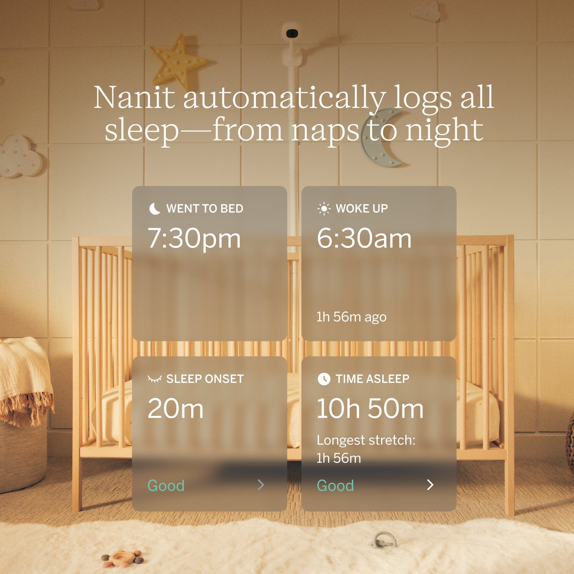 Nanit app showing baby sleep information on a phone