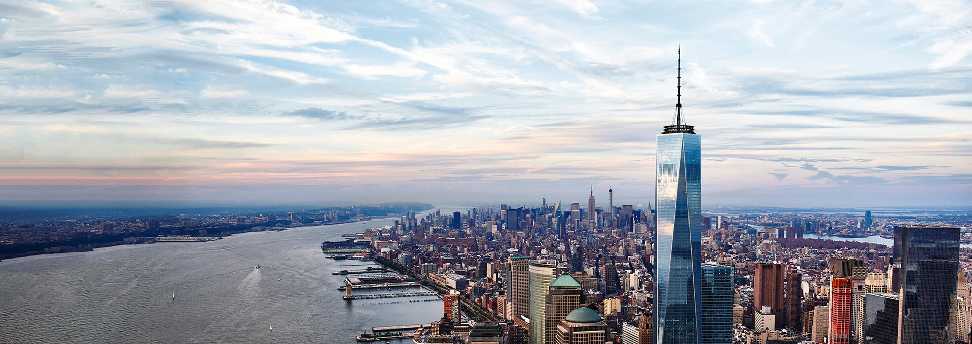 A daytime panorama of New York City from One World Observatory