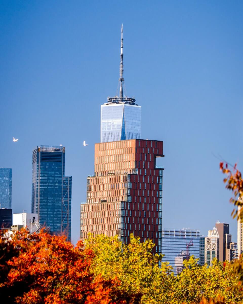 Visitors taking in New York from One World Observatory