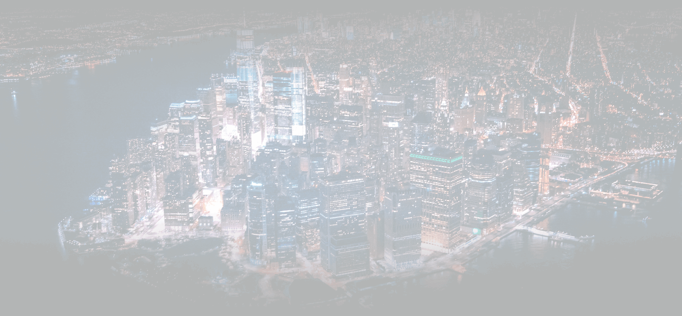 Nighttime Lower Manhattan skyline viewed from One World Observatory