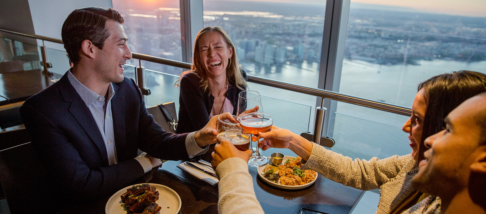 Dining space at One World Observatory overlooking the city