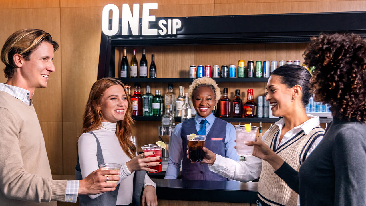 Guests meeting for a happy hour event at One World Observatory