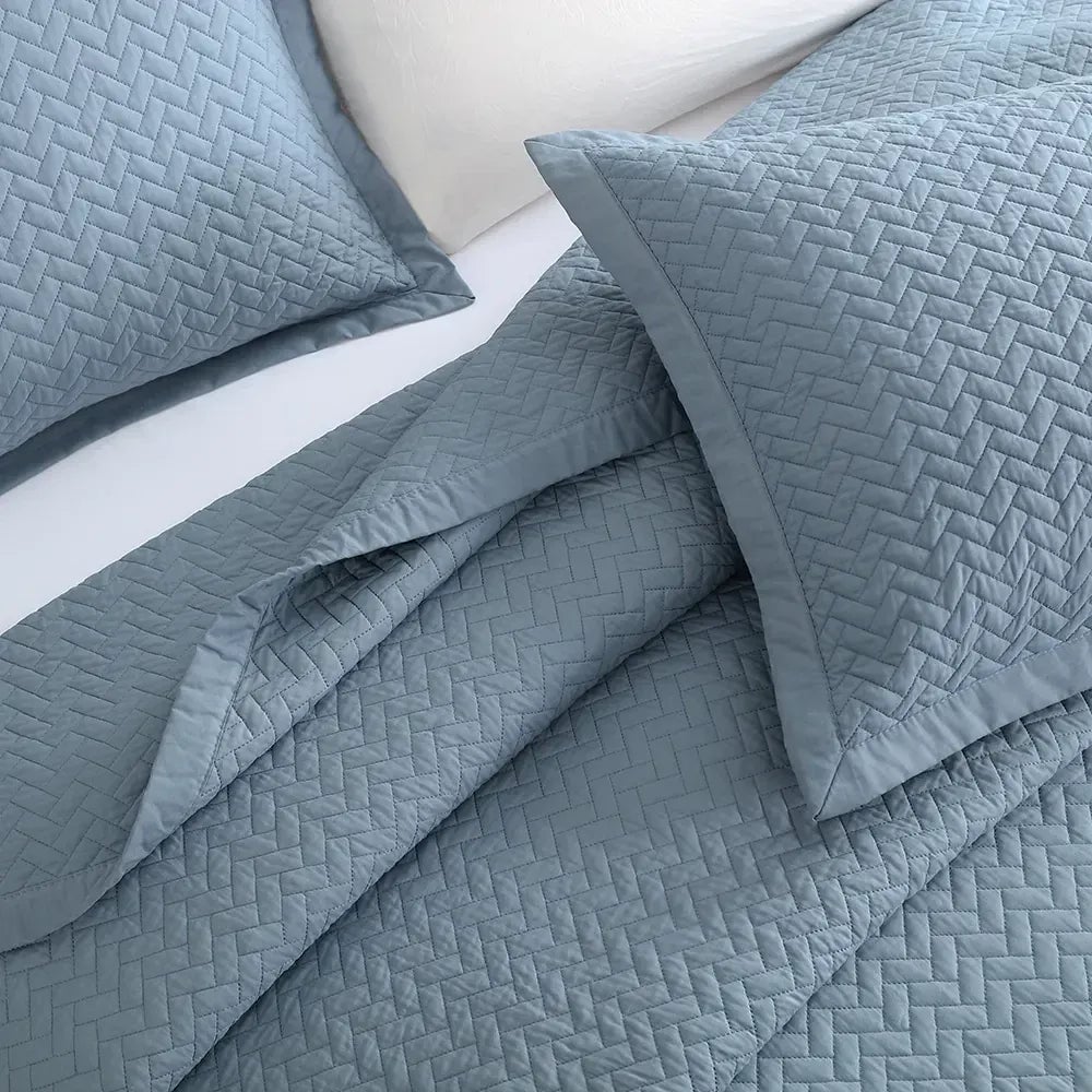 Close view of the French Blue oversized quilt fabric