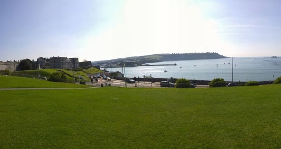 Plymouth Hoe and the sea viewed from the waterfront