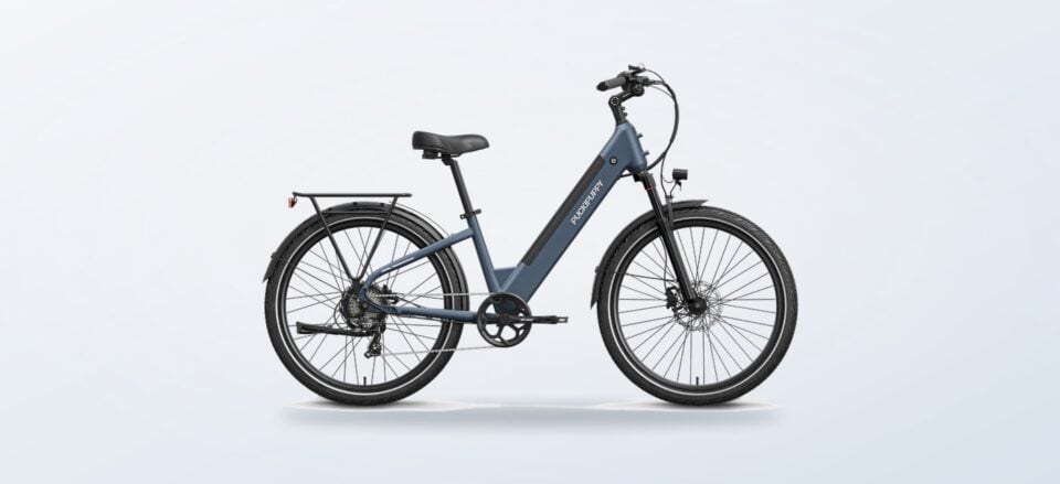 Puckipuppy Poodle step-through commuter ebike in slate blue