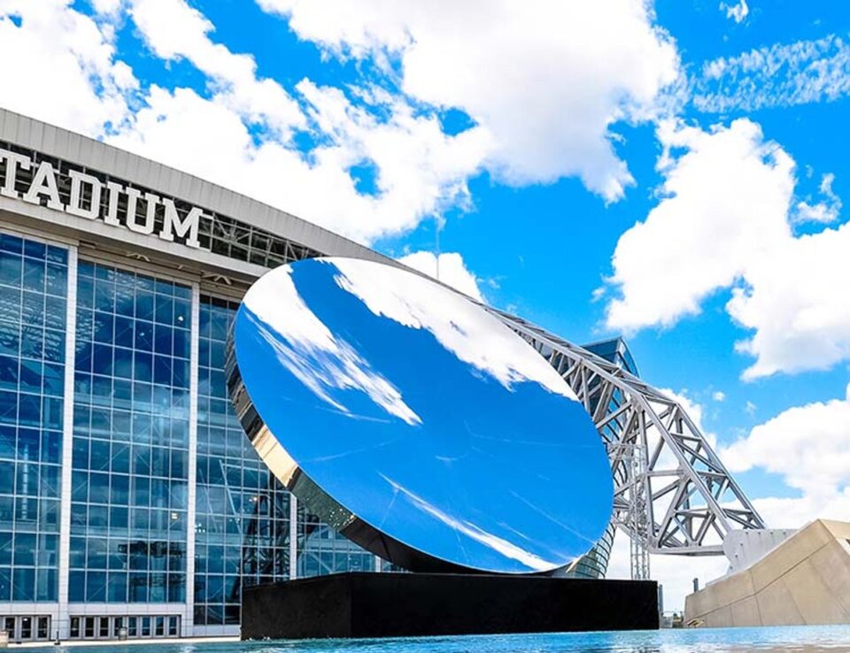 Reflective sculpture outside AT&T Stadium