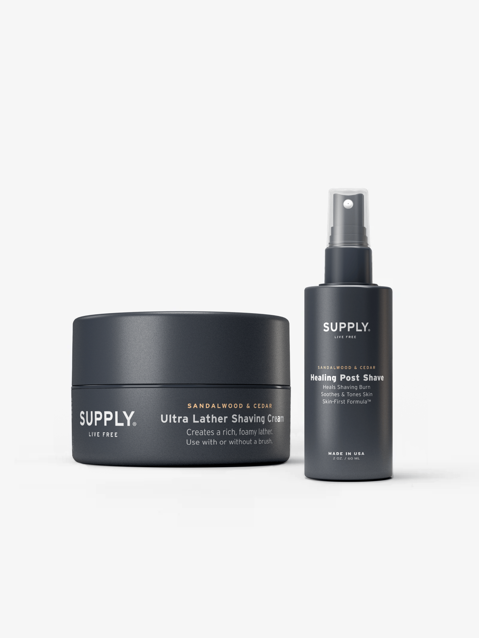 Supply Shave Essentials cream and post-shave spray