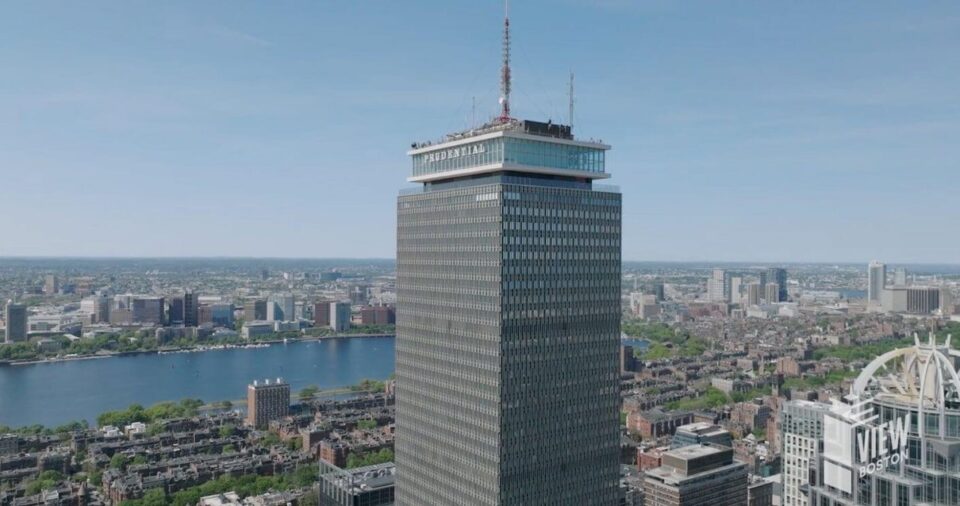 Aerial view of the Prudential Tower in Boston