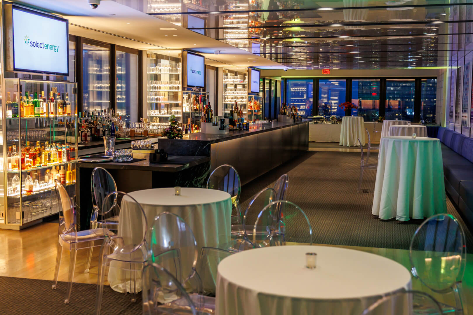 Bar and cocktail setup for an event at View Boston