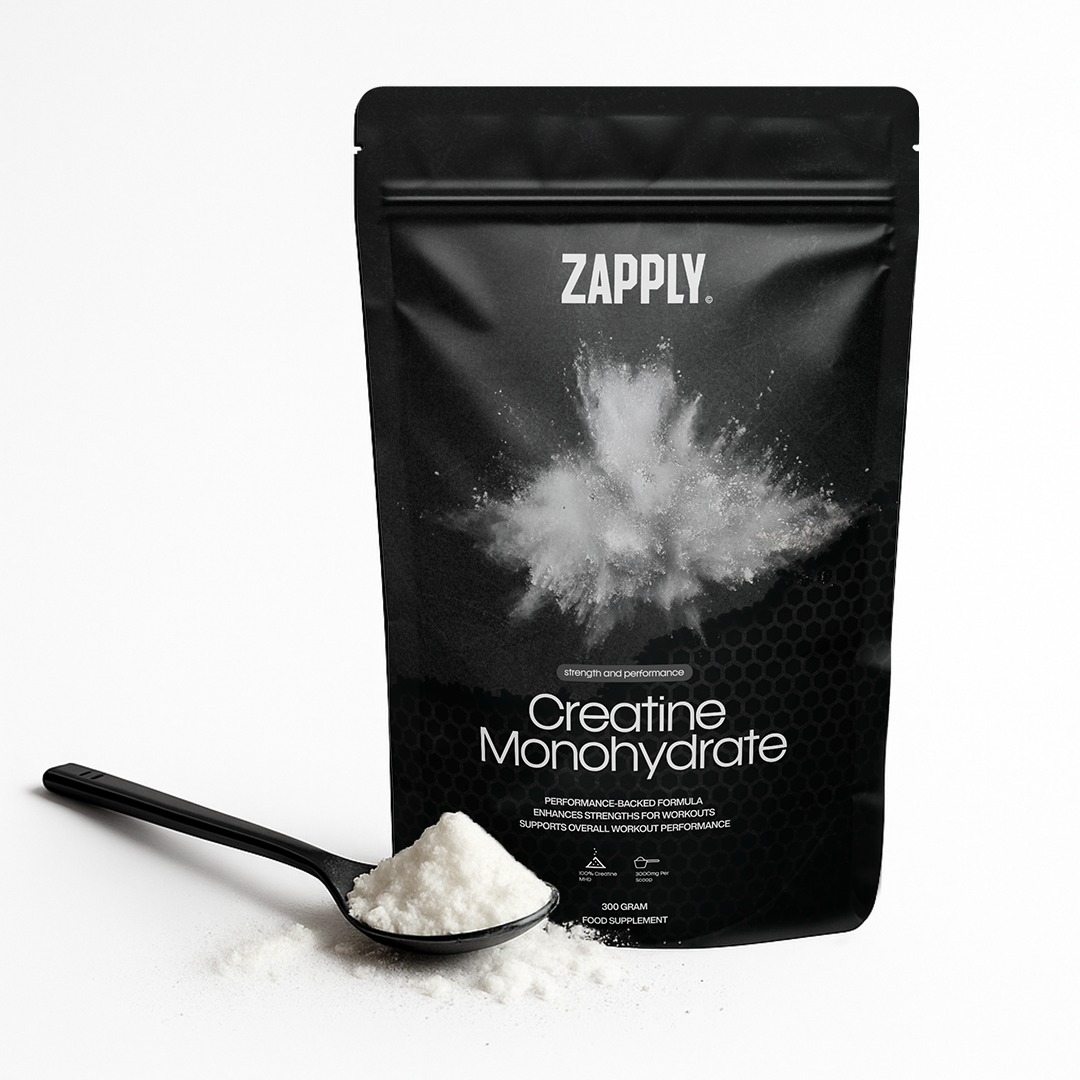 Zapply Creatine Monohydrate pouch with product information